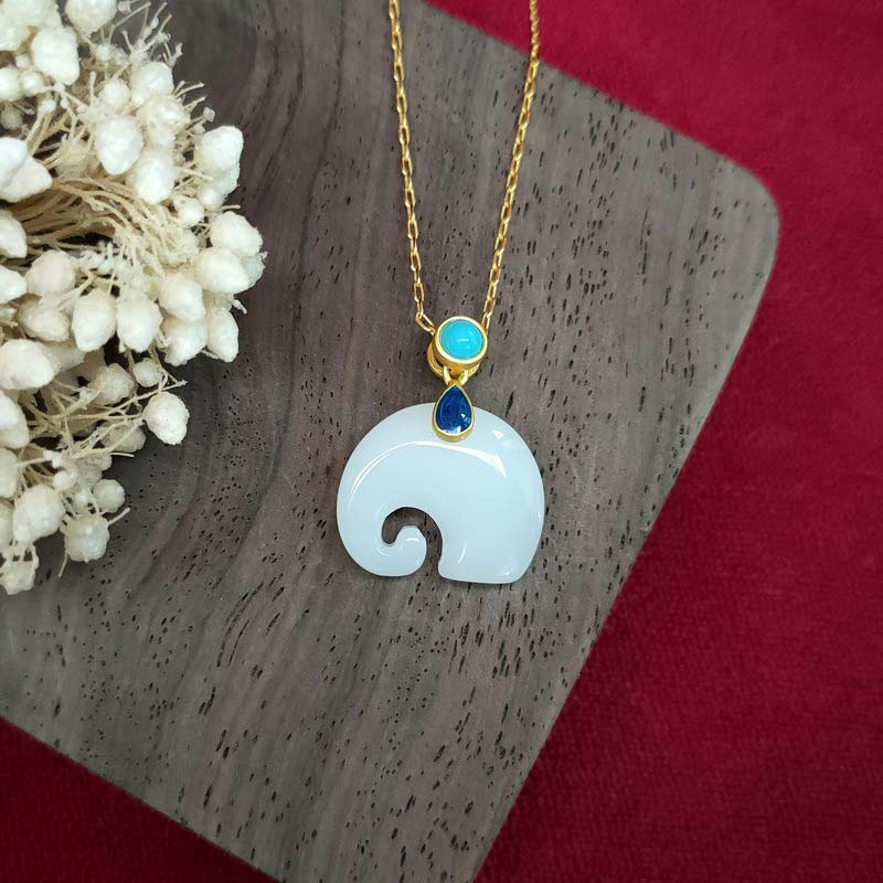 KarmaRipple's Ivory Jade Elephant Fortune Fortune Pendant Necklace p3