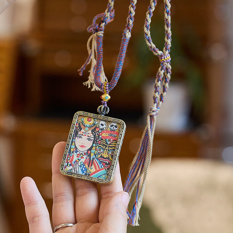 KarmaRipple's Tibetan Zakiram Goddess of Wealth Past And Present Ghau Prayer Box Pendant Necklace p1