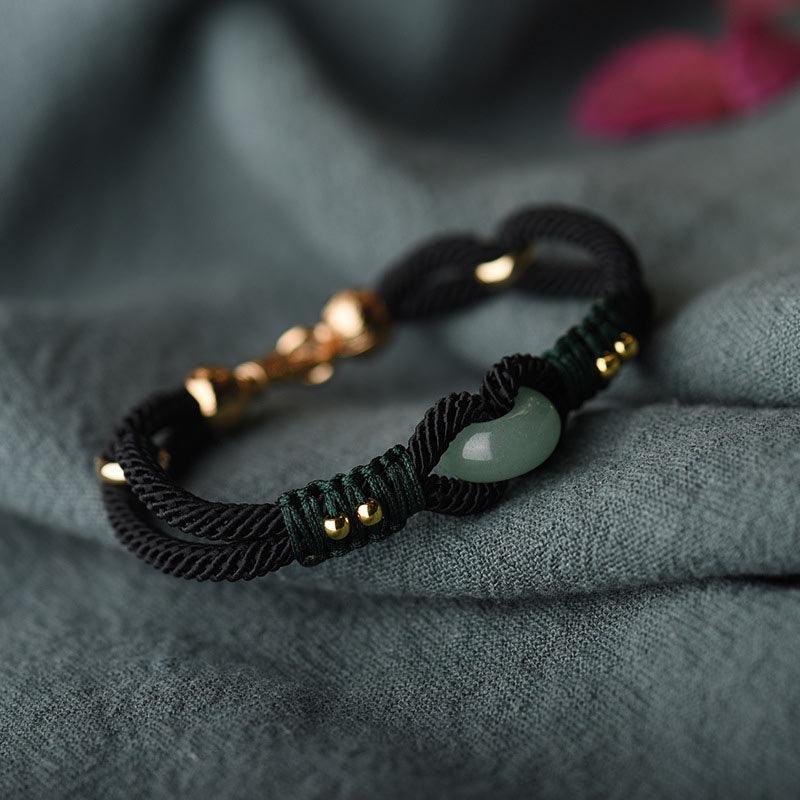 KarmaRipple's Tibetan Jade Fortunate Black Rope Pair Bracelet p12