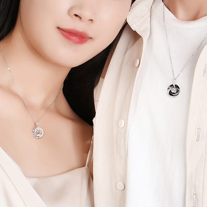 KarmaRipple's 925 Sterling Silver Year of the Dragon Authentic Black Onyx Chalcedony Dragon Phoenix Peace Buckle Protection Pendant Necklace p8