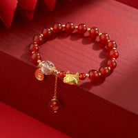 KarmaRipple's Year of the Dragon Dumpling Authentic Red Agate Garnet Hetian Jade Fu Character Fortune Success Bracelet
