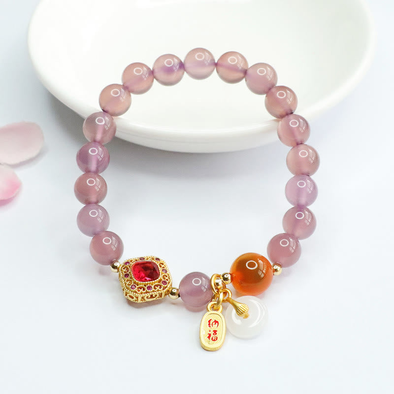 KarmaRipple's Authentic Purple Chalcedony Candy Agate Peace Buckle Balance Fortunate Fortune Talisman Bracelet p4