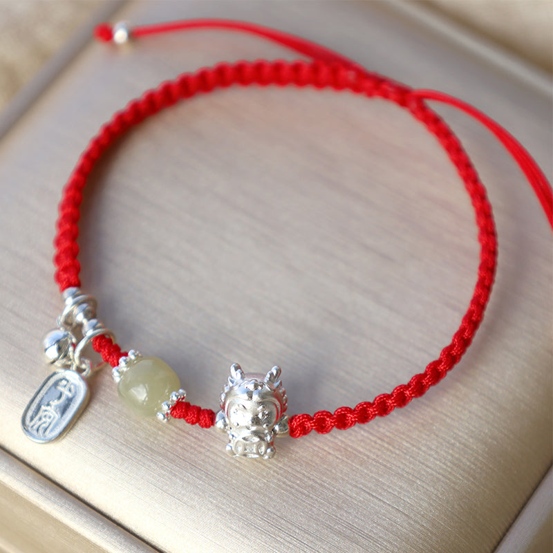 KarmaRipple's Handmade Year Of The Dragon 999 Sterling Silver Hetian Jade Bronze Coin Peace And Joy Protection Bracelet p2