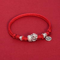 KarmaRipple's 925 Sterling Silver PiXiu Fu Character Wealth Fortune Handmade Woven Bracelet