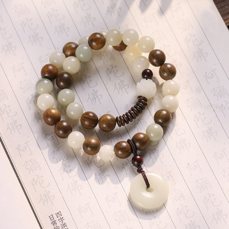 KarmaRipple's Bodhi Seed Green Sandalwood Lotus Peace Buckle Balance Double Wrap Bracelet p1