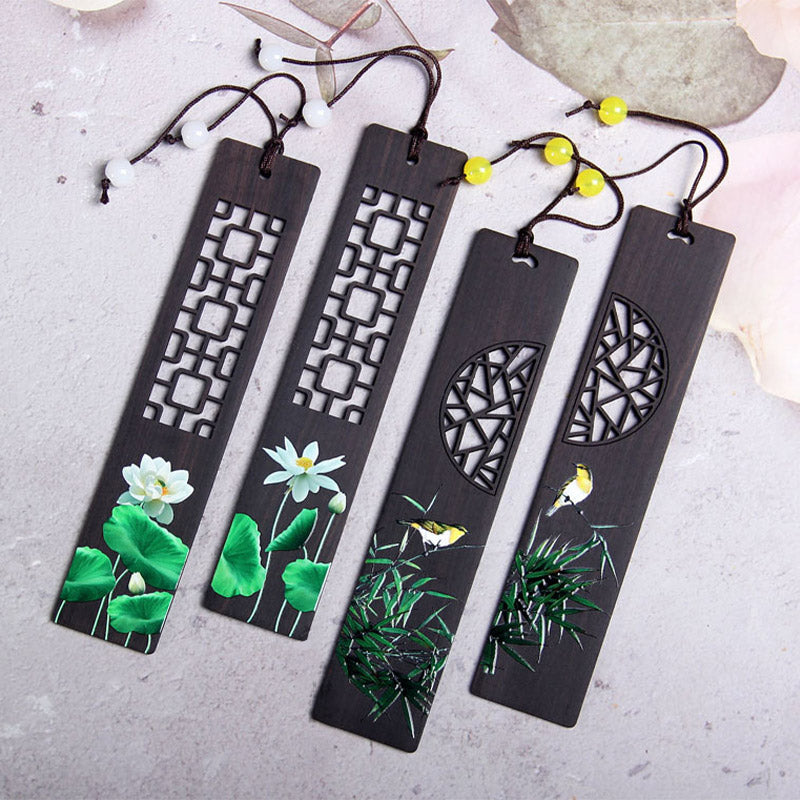 KarmaRipple's Green Lotus Bamboo Oriole Ebony Wood Bookmarks With Gift Box p8