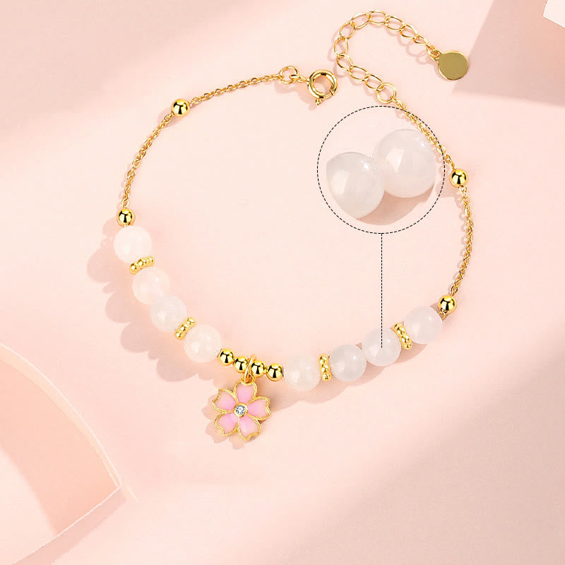 KarmaRipple's 925 Sterling Silver Hetian Ivory Jade Cherry Blossom Protection Bracelet p4