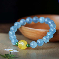 KarmaRipple's Authentic Aquamarine Amber Beadwork Serenity Balancing Bracelet