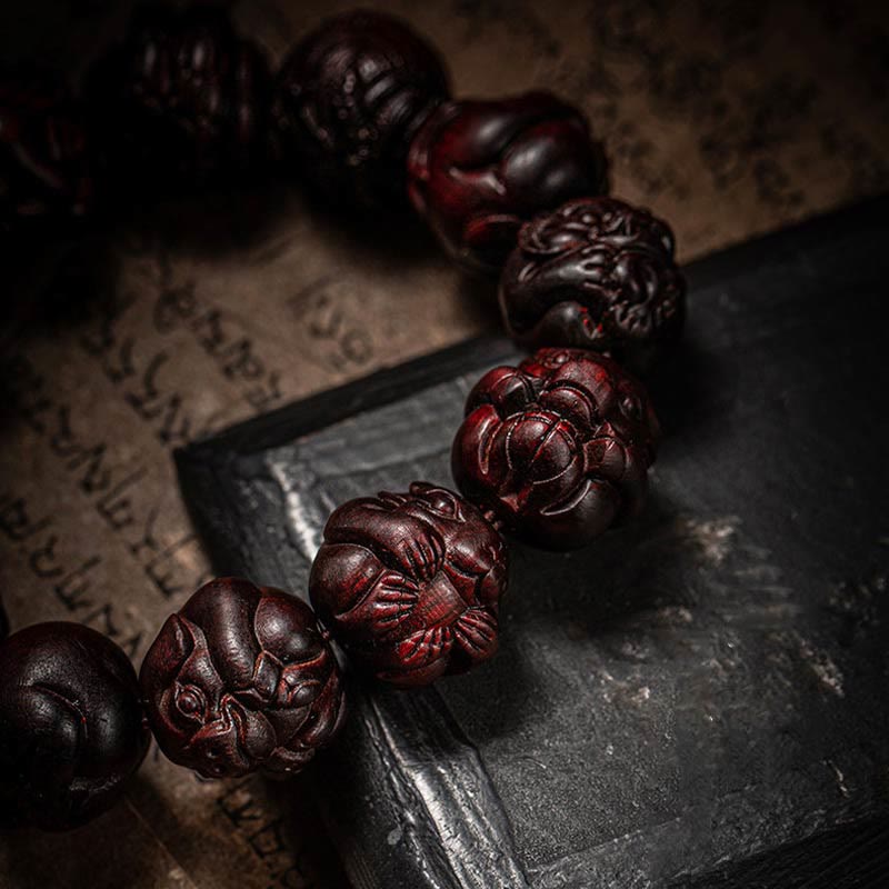 KarmaRipple's Chinese Zodiac Engraved Small Leaf Red Sandalwood Protection Bracelet p8