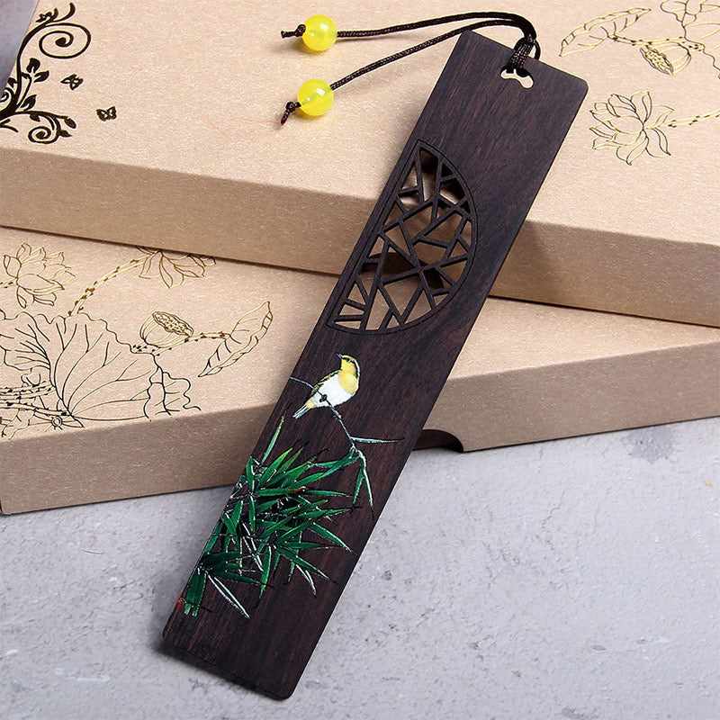 KarmaRipple's Green Lotus Bamboo Oriole Ebony Wood Bookmarks With Gift Box p4