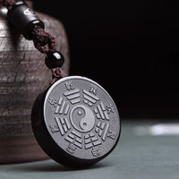 KarmaRipple's Black Obsidian Bagua Yin Yang Strength Pendant Necklace
