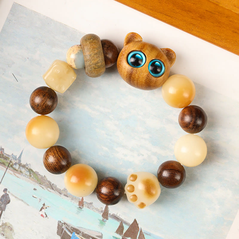 KarmaRipple's Authentic Bodhi Seed Sandalwood Fortunate Cute Cat Head Paw Claw Peace Bracelet p8