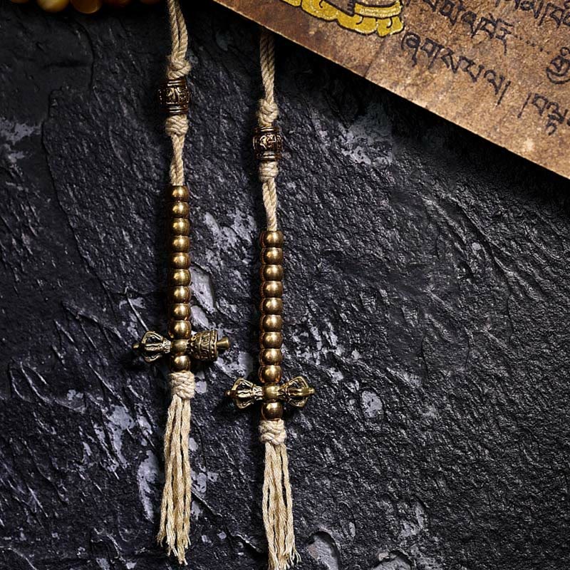 KarmaRipple's 108 Mala Beadwork Authentic Tiger Eye Bronze Dorje Protection Tassel Bracelet p13