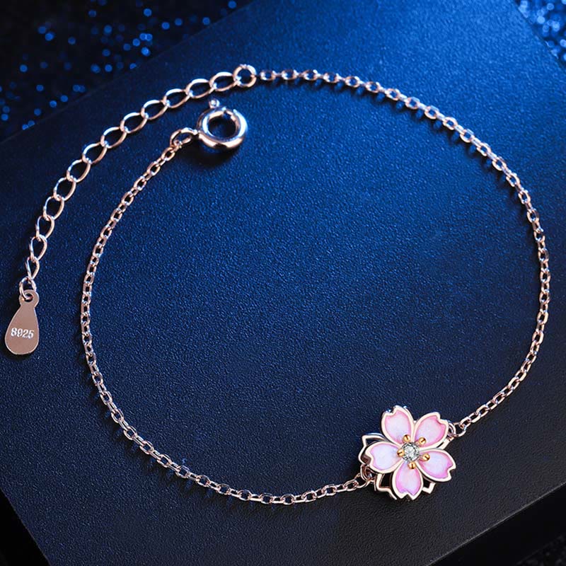 KarmaRipple's 925 Sterling Silver Cherry Blossom Blessing Chain Bracelet Rotatable Ring p4