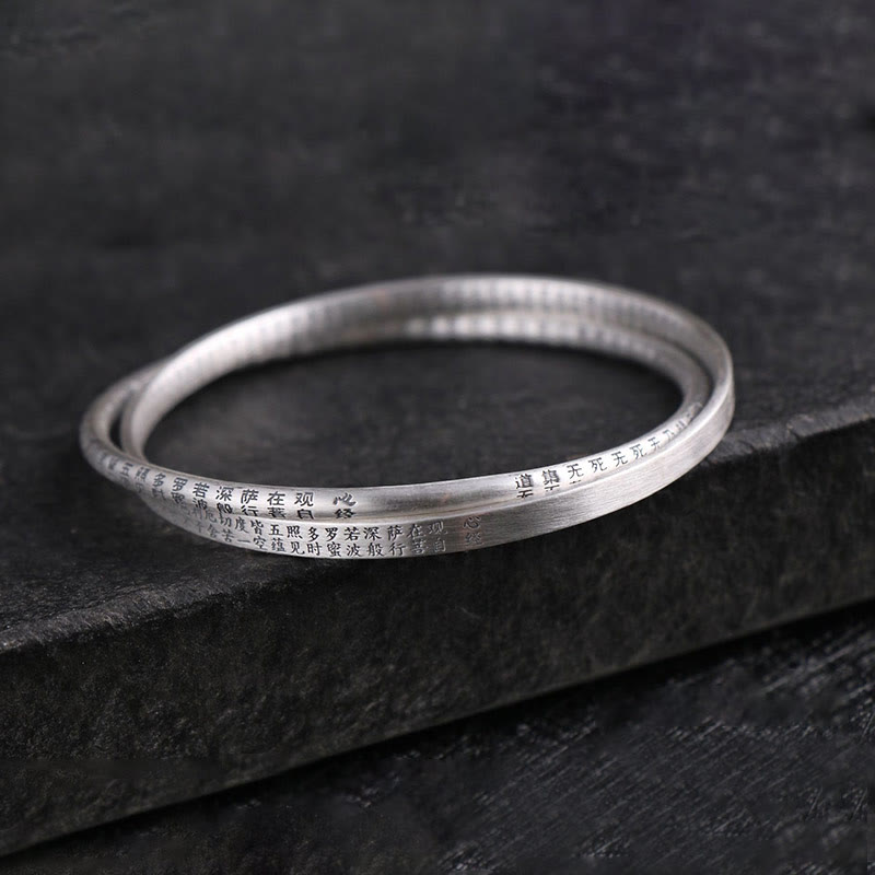 KarmaRipple's 999 Sterling Silver Heart Sutra Carved Protection Bracelet Bangle p5
