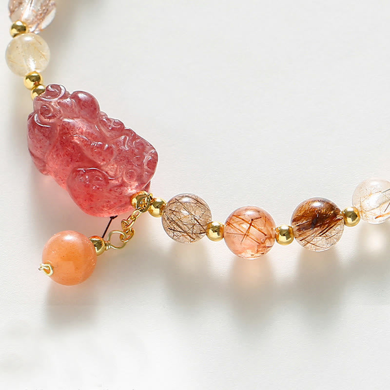 KarmaRipple's Authentic Rutilated Quartz Strawberry Quartz PiXiu Wealth Bracelet p5