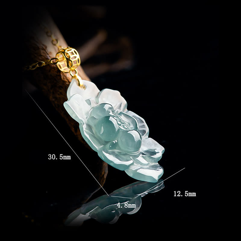 KarmaRipple's 18K Gold Authentic Jade Lotus Pattern Prosperity Pendant Necklace p9