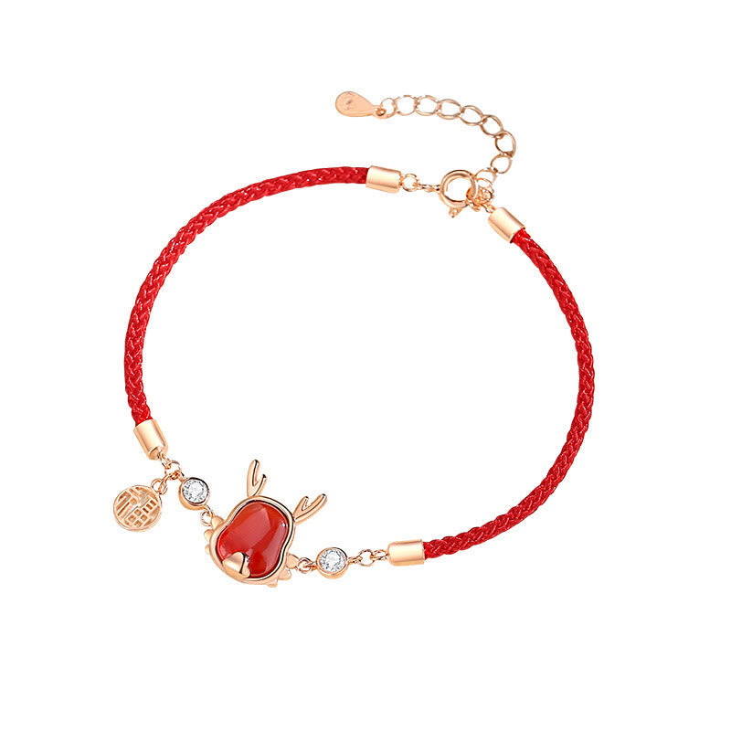 KarmaRipple's ???A Flash Sale- 925 Sterling Silver Year of the Dragon Authentic Red Agate Dragon Attract Fortune Fu Character Strength Bracelet Pendant Necklace Earrings p25