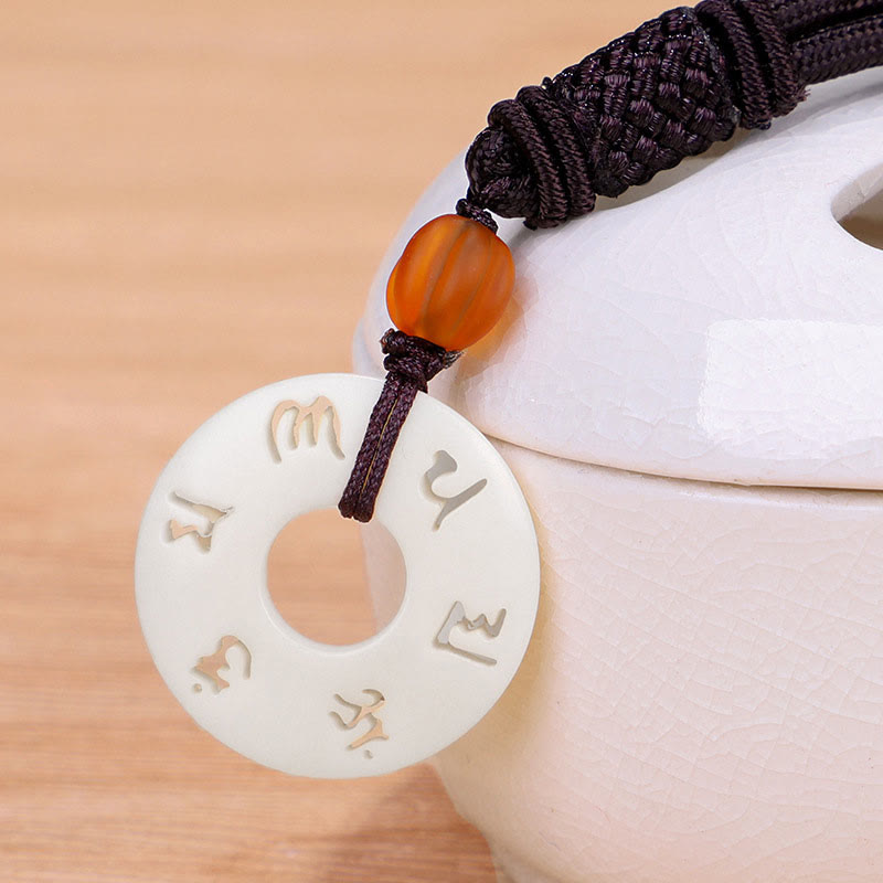 KarmaRipple's Ivory Fruit Om Mani Padme Hum Engraved Protection Pendant Necklace p2