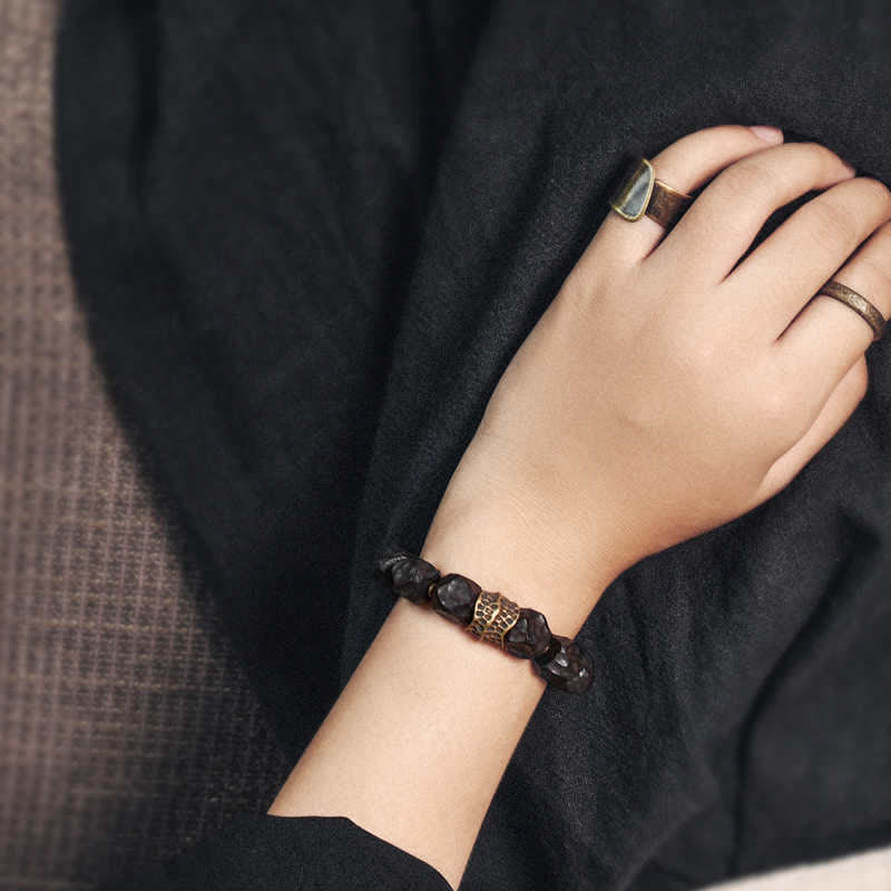 KarmaRipple's Ebony Wood Bronze Peace Balance Pair Bracelet p3