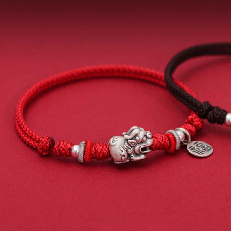 KarmaRipple's 925 Sterling Silver PiXiu Fu Character Wealth Fortune Handmade Woven Bracelet p3