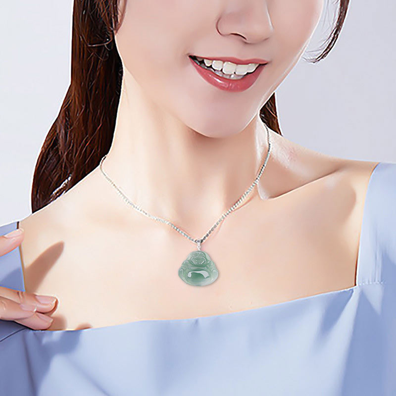 KarmaRipple's 925 Sterling Silver Laughing Buddha Jade Protection Calm Pendant Chain Necklace p8