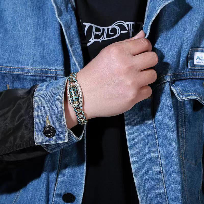 KarmaRipple's Tibetan Nine-Eye Dzi Bead Om Mani Padme Hum Turquoise Protection Rotatable Bracelet p5