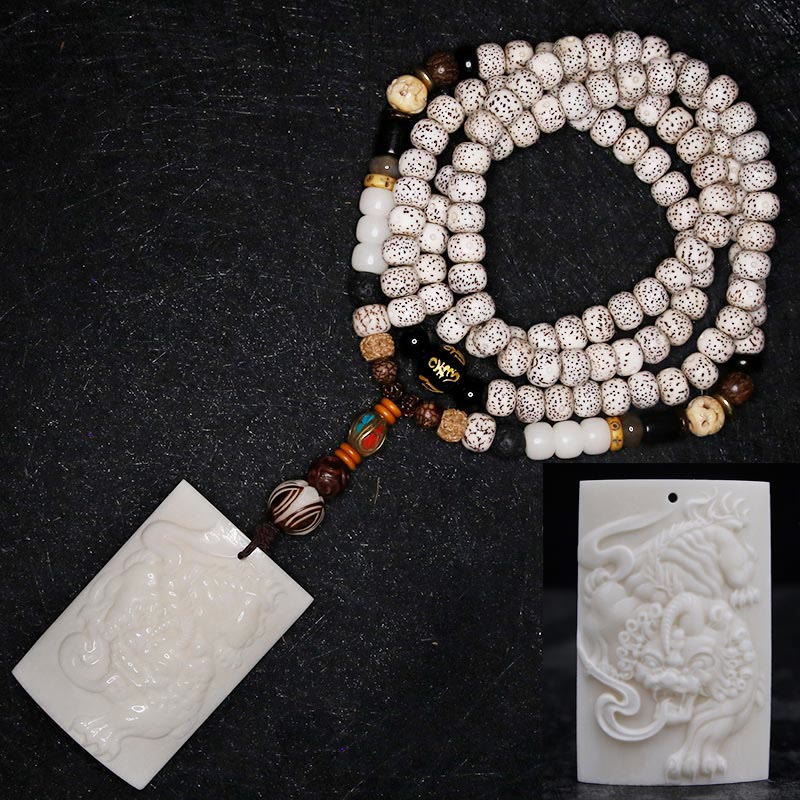 KarmaRipple's 108 Mala Beadwork Bodhi Seed Yak Bone Avalokitesvara Fortunate Pixiu Guan Gong Buddha Demon Peace Tassel Bracelet p18