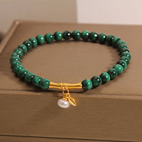 KarmaRipple's Authentic Malachite Pearl Fortunate Bamboo Anti-Anxiety Bracelet