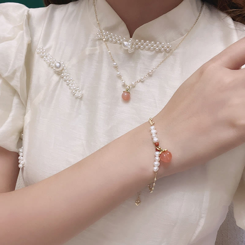 KarmaRipple's Gold-plated Bronze Authentic Yanyuan Agate Pearl Positive Pendant Necklace Bracelet Earrings Set p5