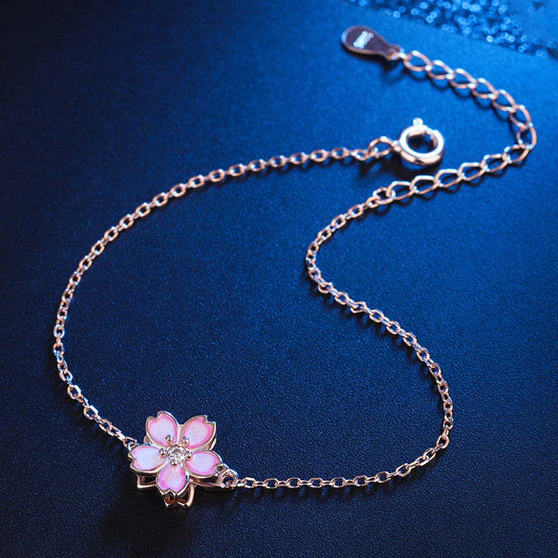 KarmaRipple's 925 Sterling Silver Cherry Blossom Blessing Chain Bracelet Rotatable Ring p7