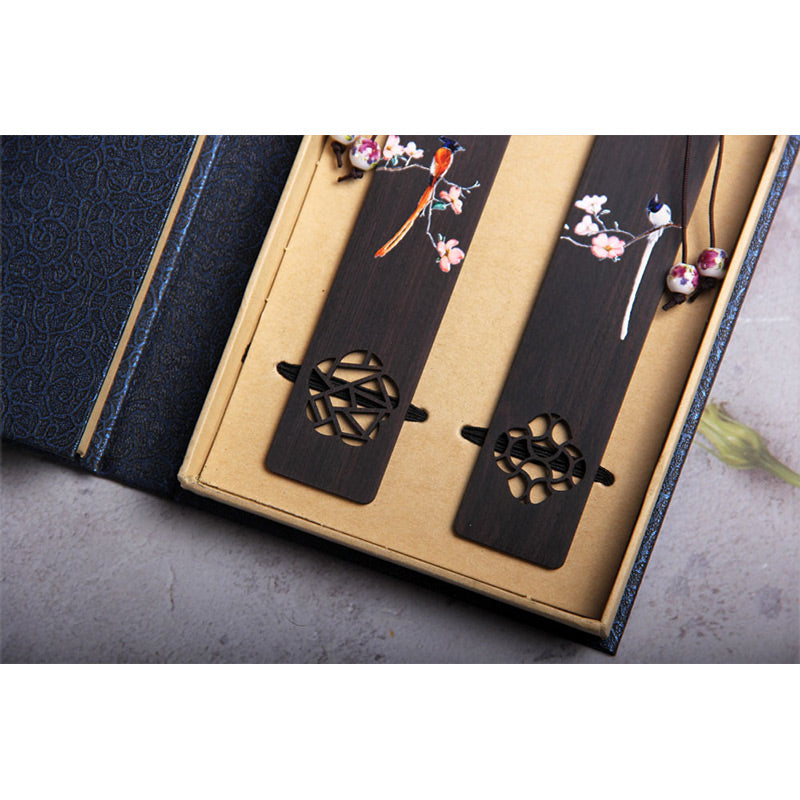 KarmaRipple's Oriole Bird Flower Ebony Wood Bookmarks With Gift Box p10