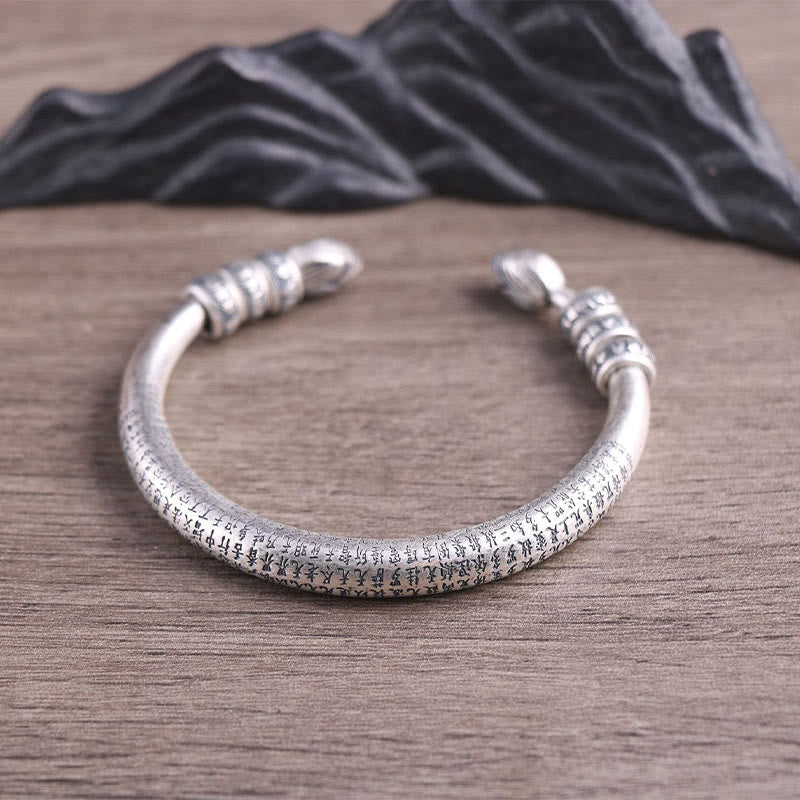 KarmaRipple's 999 Sterling Silver Heart Sutra Om Mani Padme Hum Engraved Peace Purity Bracelet Bangle p7
