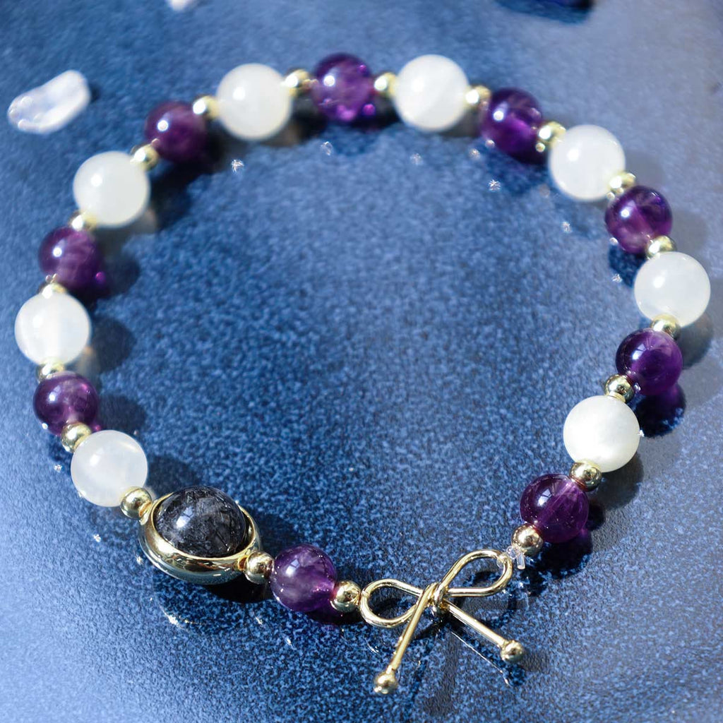 KarmaRipple's Amethyst Cat Eye Black Rutilated Quartz Spiritual Bead Bracelet p5