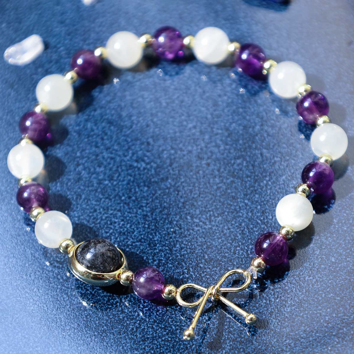 KarmaRipple's Amethyst Cat Eye Black Rutilated Quartz Spiritual Bead Bracelet p5