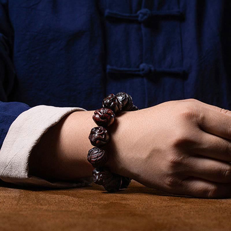 KarmaRipple's Chinese Zodiac Engraved Small Leaf Red Sandalwood Protection Bracelet p12