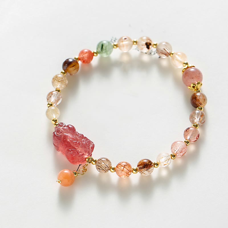 KarmaRipple's Authentic Rutilated Quartz Strawberry Quartz PiXiu Wealth Bracelet p4
