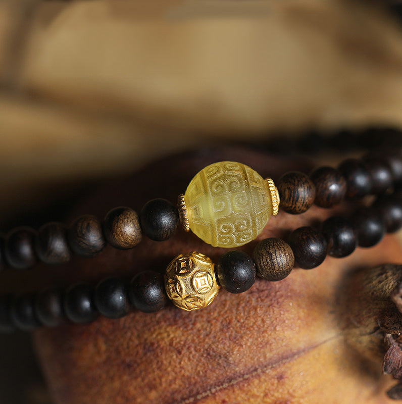KarmaRipple's 999 Gold Nha Trang Heiqinan Agarwood Amber Red Agate Strength Meditation Bracelet p4
