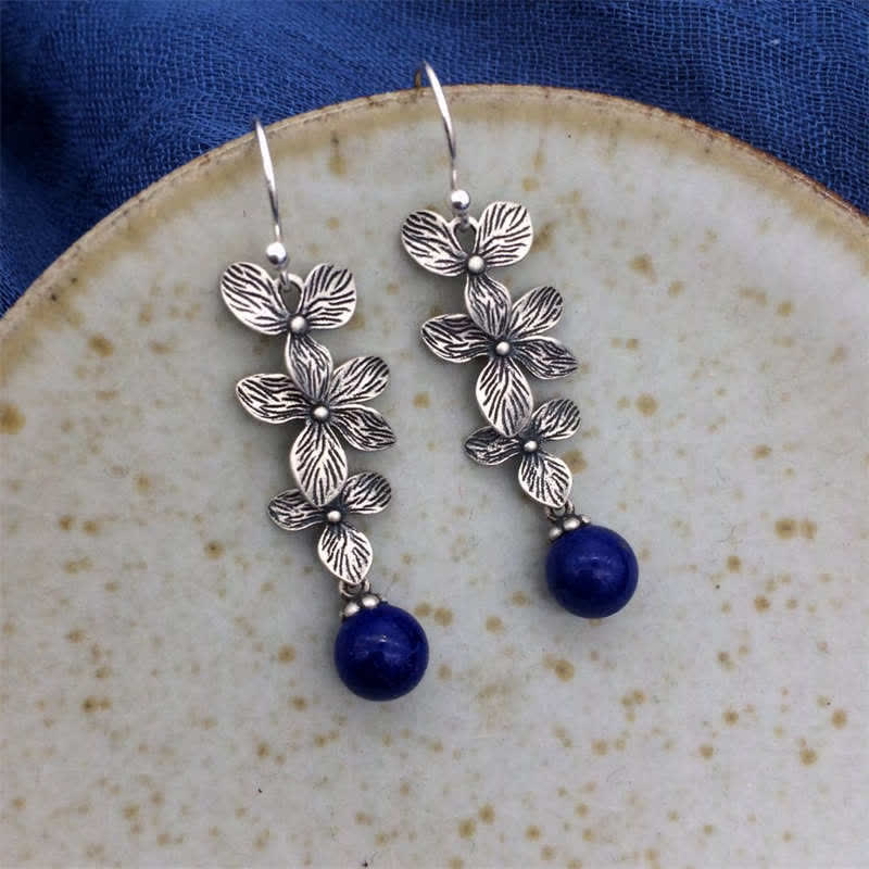 KarmaRipple's 925 Sterling Silver Turquoise Lazurite Flower Leaf Serenity Protection Hook Drop Dangle Earrings p17