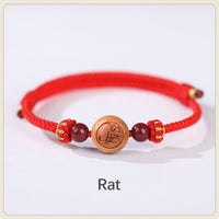 KarmaRipple's Authentic Peach Wood Chinese Zodiac Fu Character Carved Cinnabar Wealth Bracelet