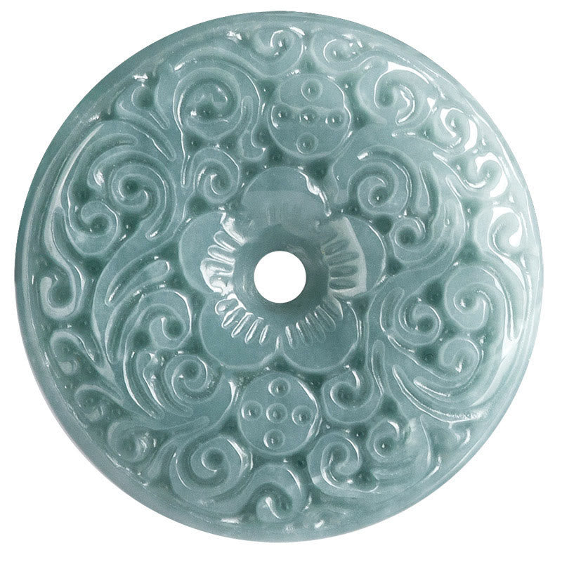 KarmaRipple's Green Jade Flower Carved Peace Buckle Abundance Pendant Necklace p12