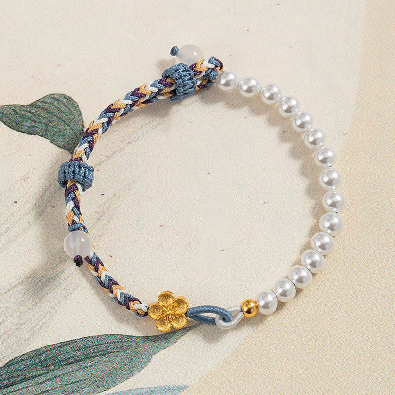 KarmaRipple's 925 Sterling Silver Peach Blossom Pearl Chalcedony Balancing Rope Bracelet p3