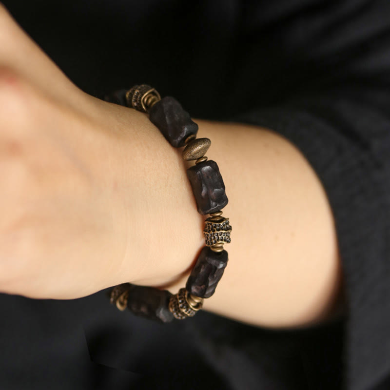 KarmaRipple's Tibetan Ebony Wood Bronze Calm Peace Bracelet p6