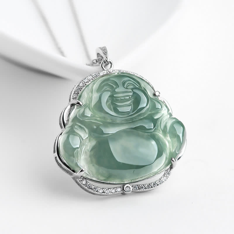 KarmaRipple's 925 Sterling Silver Laughing Buddha Authentic Jade Fortune Pendant Chain Necklace p9