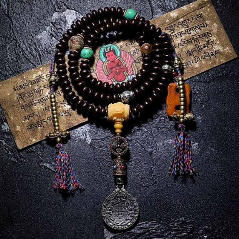 KarmaRipple's Tibet 108 Mala Beadwork Purple Bodhi Seed Bagua Vajra Auspiciousness Bracelet p22