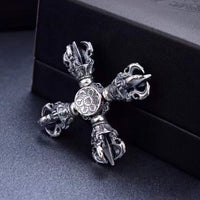 KarmaRipple's Tibetan 925 Sterling Silver Double Dorje Vajra Engraved Spiritual Power Necklace