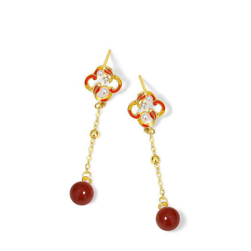 KarmaRipple's 925 Sterling Silver Four Leaf Clover Koi Fish Red Agate Pearl Wealth Bracelet Pendant Necklace Earrings Set p18