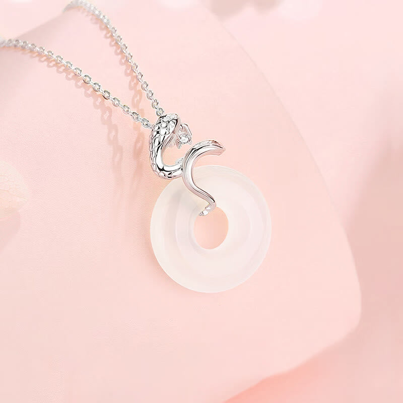 KarmaRipple's 925 Sterling Silver Chalcedony Peace Buckle Year Of The Snake Balance Pendant Necklace p1
