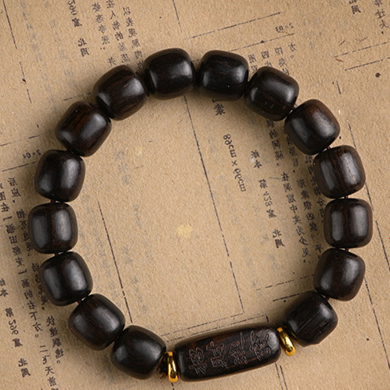 KarmaRipple's Tibetan Ebony Wood Barrel Beadwork Fortunate And Treasure Balance Bracelet p13