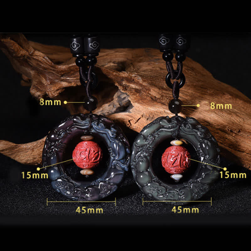 KarmaRipple's FengShui Authentic Rainbow Obsidian PiXiu Cinnabar Balancing Pendant Necklace p11